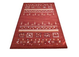 ラグ 絨毯 じゅうたん 133×195cm レッド色 ギャッベデザイン カーペット 長方形 HANTO