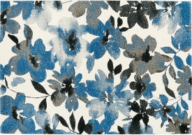 ジュウタン ラグ 133×195cm ブルー色 長方形 カーラ ボタニカル花柄 ホットカーペットOK