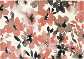 ジュウタン ラグ 133×195cm レッド色 長方形 カーラ ボタニカル花柄 ホットカーペットOK