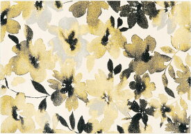 ジュウタン ラグ 133×195cm イエロー色 長方形 カーラ ボタニカル花柄 ホットカーペットOK