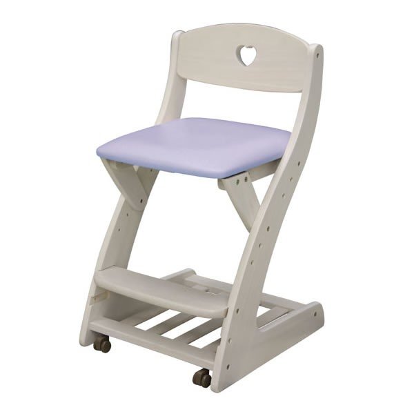 【新品本物】木製学習椅子　おしゃれな合成皮革張りデスクチェア　 フィットチェア　WC-16　ホワイトウォッシュ色(パープル色合成皮革張り)