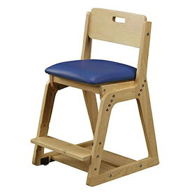 くろがね 木製学習椅子 おしゃれな合成皮革張りデスクチェア ミディアム色(ブルー色合成皮革張り)