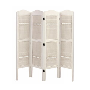 籐スクリーン ホワイト色 衝立 ラタン 4連パーティション S830-4WW