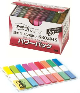 ポストイット フィルム 付箋 見出し 透明スリム 44×6mm 20枚 9色 20パッド入り 6802MS インデックスシール