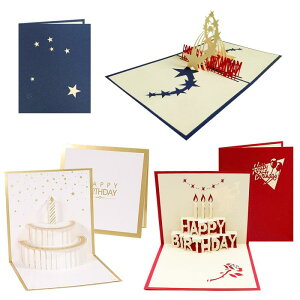 バースデーカード 3枚セット 3D立体 誕生日 メッセージ ポップアップ グリーティング バースデ カード お誕生日 祝い 感謝 封筒付き