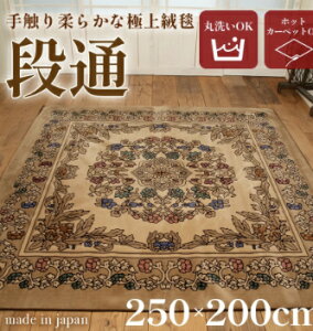 送料無料 絨毯 ラグマット 3畳 長方形 250cm×200cm 洗える 国産 厚手 カーペット 段通 ホットカーペットカバー 春 暖か おしゃれ 高級 金華山織 キャニオン ベージュ あす楽 【メーカー直販】
