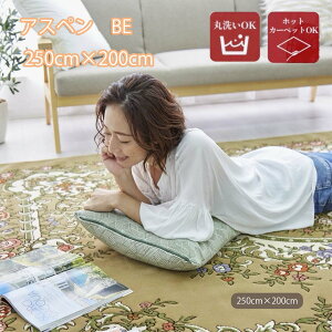 送料無料 絨毯 ラグマット 3畳 長方形 250cm×200cm 洗える 国産 厚手 カーペット 段通 ホットカーペットカバー 春 暖か おしゃれ 高級 金華山織 アスペン BE 【メーカー直販】