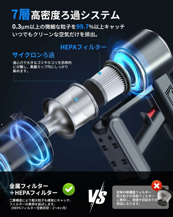 楽天市場】【180kPA・強力吸引・自立式】Airpher コードレス掃除機 