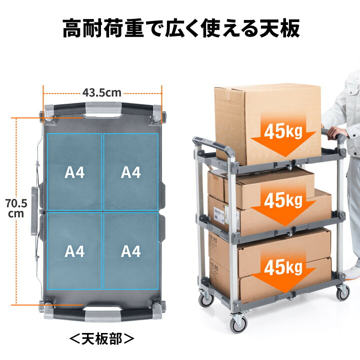 楽天市場】折りたたみツールワゴン キャスター付き 3段 高耐荷重 
