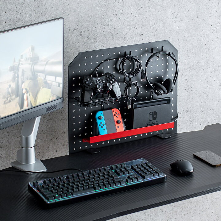 楽天1位受賞 パンチングボード スチール デスク 有孔ボード スタンド 卓上 ケーブルオーガナイザー ケーブル収納 クランプ固定 デスクパネル ゲーミングデスク タップ収納 スチール板 サンワダイレクト店