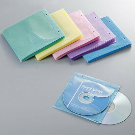 CDケース DVDケース 不織布ケース 2穴付 両面収納×100枚セット 5色ミックス インデックスカード付 収納ケース メディアケース 持ち運び