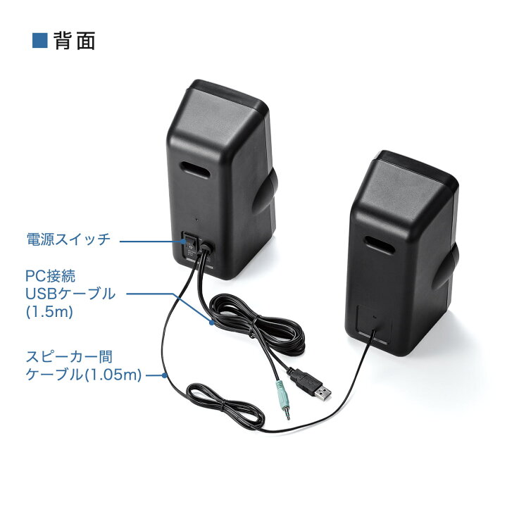 楽天市場 Pcスピーカー パソコンスピーカー ブラック 高出力36w Usb電源 テレビスピーカー ハイパワースピーカー テレビ用 スマートフォン パソコン おしゃれ サンワダイレクト楽天市場店