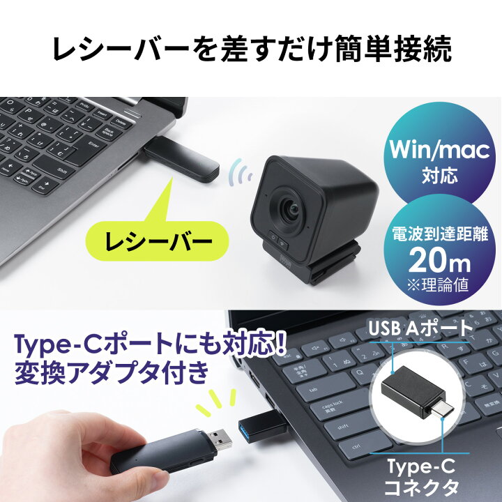 楽天市場】WEBカメラ ワイヤレス 無線 USB 200万画素 Type-C 変換 