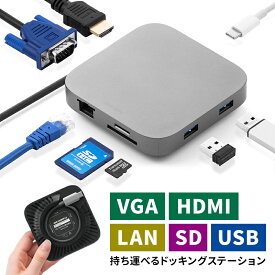 【5/15限定！抽選で100％ポイント還元 】【楽天1位受賞】ドッキングステーション Type-C 巻き取り USB-C PD100W 4K USB 8in1 HDMI LAN VGA microSD SDカード イーサネット 持ち運び モバイル コンパクト