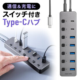 【クーポンで200円OFF！1/29(木) 1:59まで】USBハブ type-c USB-A 7ポート 電源付き タイプC スイッチ付き ACアダプタ付 USB充電器 セルフパワー 電源供給 USB3.2/5Gbps コンパクト グレー