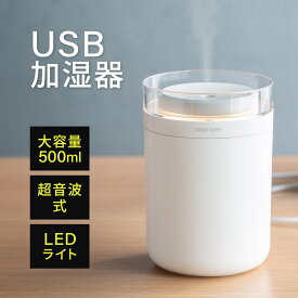【楽天1位受賞】加湿器 小型 卓上加湿器 超音波式 usb 大容量 オフィス 500ml 10時間連続運転 USB給電 Type-C 静音 小型 小型加湿器 加湿量30ml〜70ml/h LEDライト デスク 車 車載 寝室 ホワイト おしゃれ