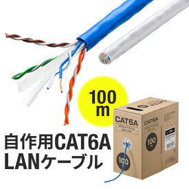 LANケーブル 自作用 100m CAT6A ケーブルのみ 伝送速度10Gbps 伝送帯域500MHz レンズマーク入り