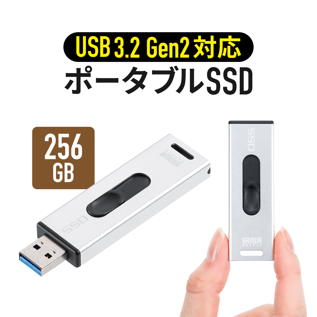 ポータブルSSD 256GB 外付け USB3.2 Gen2 小型 SSD テレビ録画 PS5 PS4 XboxSeriesX 拡張ストレージ スライド式 直挿し