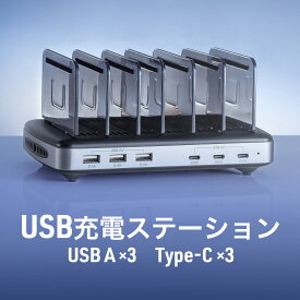 USB充電ステーション 6ポート 合計96W出力 USB PD20W Type-C×3 USB A×3 PSE認証 6台同時充電 スマホ タブレット 仕切り板 調整可能 収納スタンド USB充電器 USB-A×3 充電スタンド Nintendo Switch スイッチ iPhone iPad