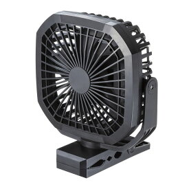 大型USB扇風機 USB充電 据え置き マグネット クリップ 固定 4段階風量調整 360°回転 三脚対応 1/4インチネジ 6000mAh バッテリー 法人 車内 ブラック FAN-USB1BK