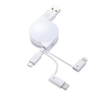 ライトニング・TypeC・microB 巻取りUSB　3in1 ケーブル　0.8m KB-IPLTM08KW サンワサプライ