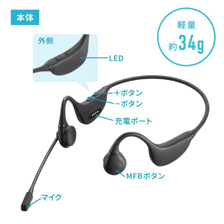 楽天市場】口元マイク付き 骨伝導ヘッドセット Bluetooth IPX6 無線 単 