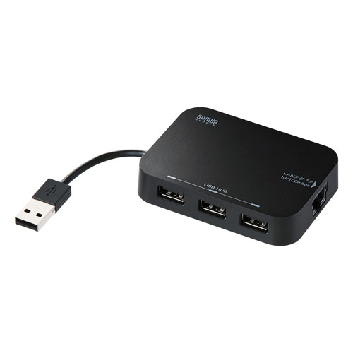 USB-HLA306BKN 人気ショップが最安値挑戦 新作からSALEアイテム等お得な商品満載 ネコポス対応 送料無料 USBハブ ブラック 3ポート LANアダプタ付き