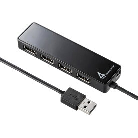 HDD接続対応・面ファスナー付4ポートUSB2.0ハブ（ブラック）