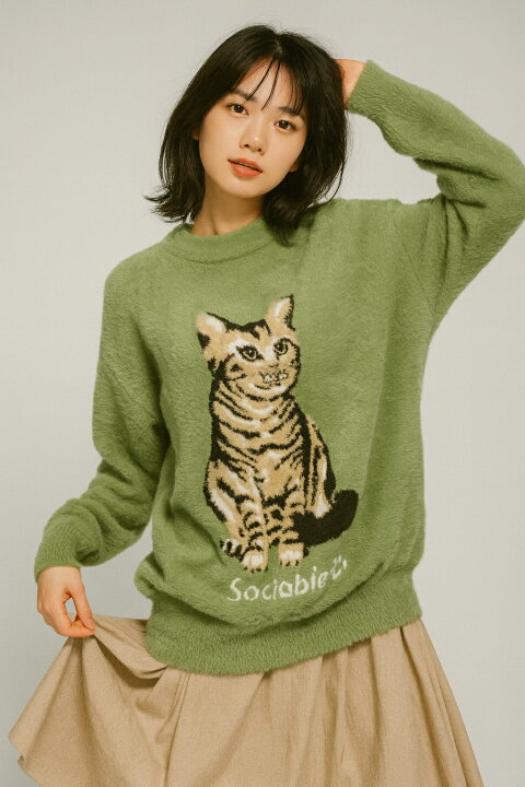 楽天市場】ニット レディース 秋冬 猫 クルーネック 長袖 フェザー 