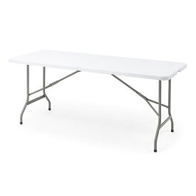 折りたたみテーブル 幅180cm 奥行74cm 樹脂天板 取っ手付き ホワイト [100-FD016W]