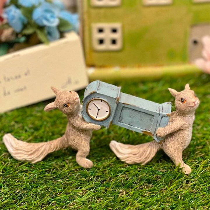 楽天市場】時計を運ぶリス りす ミニチュアアニマル 小さな動物の世界 