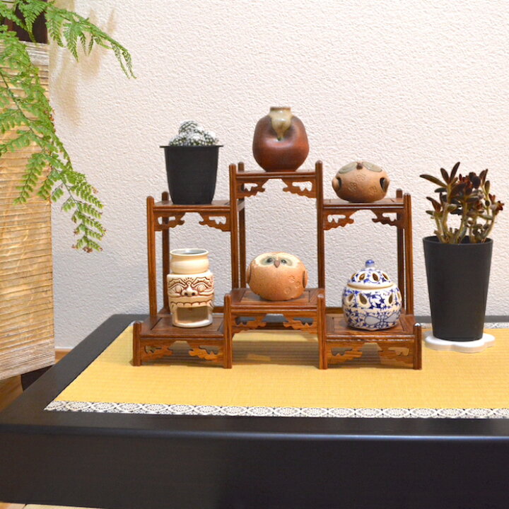 楽天市場】珍品棚 前後二段型 飾り棚 小棚 木製 花梨 香炉台 シェルフ 