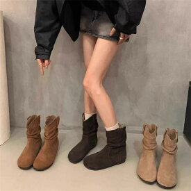 履き口 くしゅくしゅブーツ ショートブーツ 美脚 ブーツ ゆったり 痛くない ブーツ 大きいサイズ レディース フラットヒール