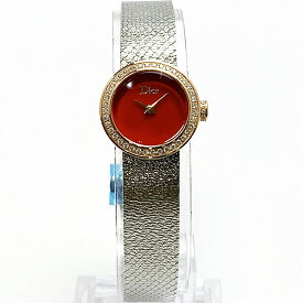 クリスチャン ディオール（Christian Dior）腕時計 レディース クォーツ　ラ ミニ ディ ドゥ ディオール サティーン レッドラッカー 19mm ダイヤベゼル ダイヤ入りリューズ　04012X1001