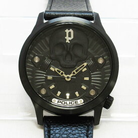【POLICE】ポリス 腕時計 スカル ブラック シルバー レザーベルト メンズ クオーツ ★ JA2227701【新品】