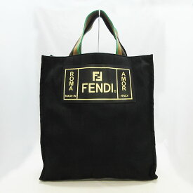 【特別価格】【フェンディ】FENDI ハンドバッグ トート ★ ブラック ナイロン ストライプ【中古】