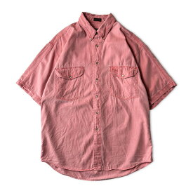 80s 黒タグ Eddie Bauer 無地 コットン ツイル 半袖 ボタンダウン シャツ L / 80年代 ビンテージ エディーバウアー ピンク 古着 アメリカ古着 USED ユーズド 中古 VINTAGE US古着 アメカジ