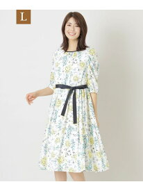 【L】フラワープリント ノーカラーワンピース TO BE CHIC サンヨー エルサイズ ワンピース・ドレス ワンピース ホワイト【送料無料】[Rakuten Fashion]