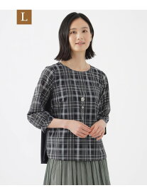 【SALE／23%OFF】【L】【ウォッシャブル】シアーチェックコンビブラウス TRANS WORK サンヨー エルサイズ トップス その他のトップス ベージュ ネイビー【RBA_E】【送料無料】[Rakuten Fashion]