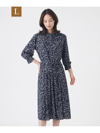 【SALE／39%OFF】【L】【ウォッシャブル】強撚スムースプリントワンピース TRANS WORK サンヨー エルサイズ ワンピース・ドレス ワンピース ベージュ ネイビー【RBA_E】【送料無料】[Rakuten Fashion]