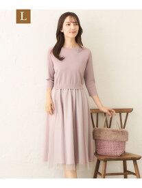 【L】ニットコンビ チュールワンピース TO BE CHIC サンヨー エルサイズ ワンピース・ドレス ワンピース ピンク ブラック【送料無料】[Rakuten Fashion]