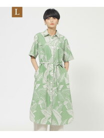 【SALE／68%OFF】【L】【ウォッシャブル】ナチュラルリネンリーフプリントシャツワンピース EVEX by KRIZIA サンヨー エルサイズ ワンピース・ドレス ワンピース グリーン【RBA_E】【送料無料】[Rakuten Fashion]