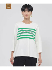 【L】【ウォッシャブル】ロゴボーダークルーネックカットソー EVEX by KRIZIA サンヨー エルサイズ トップス カットソー・Tシャツ ホワイト ネイビー【送料無料】[Rakuten Fashion]