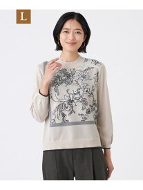 【SALE／35%OFF】【L】【ウォッシャブル】FlowerJQ柄ニットプルオーバー TRANS WORK サンヨー エルサイズ トップス ニット ベージュ【RBA_E】【送料無料】[Rakuten Fashion]