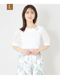 【SALE／33%OFF】【L】スカラップ*シアースリーブ プルオーバー TO BE CHIC サンヨー エルサイズ トップス カットソー・Tシャツ ブラック ピンク ベージュ ホワイト【RBA_E】【送料無料】[Rakuten Fashion]