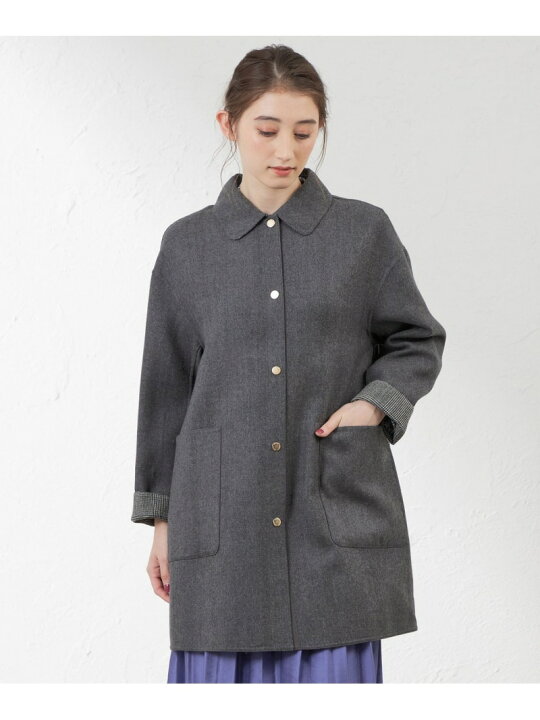 美品★AMACA★アマカ★ステンカラーネイビーコート
