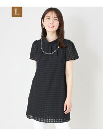 【SALE／39%OFF】【L】シアーギンガム ロールネック ワンピース TO BE CHIC サンヨー エルサイズ ワンピース・ドレス ワンピース ブラック ホワイト【RBA_E】【送料無料】[Rakuten Fashion]