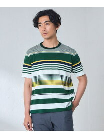 【SALE／57%OFF】パネルボーダーTシャツ BAKER STREET ベイカー・ストリート トップス カットソー・Tシャツ グリーン ブルー【RBA_E】【送料無料】[Rakuten Fashion]
