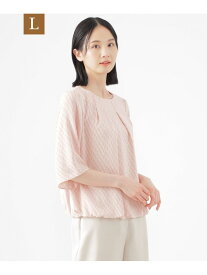 【SALE／35%OFF】【L】【ウォッシャブル】ラインキューブプリントコンビブラウス TRANS WORK サンヨー エルサイズ トップス シャツ・ブラウス ネイビー ピンク【RBA_E】【送料無料】[Rakuten Fashion]