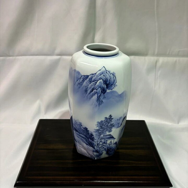 楽天市場】砥部焼 六角花瓶 米田南光 南光窯青染付山水 水墨画 陶器  